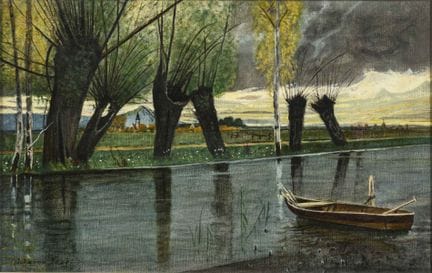 哈格，约翰娜  
 

 
河畔村庄 
 

 油画/画布。左下角有签名。1910年。 
 

 3