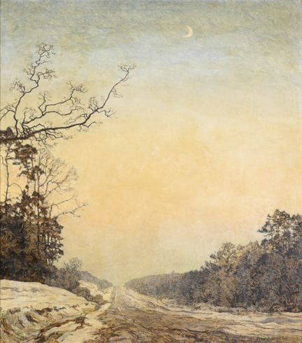 法恩德里希，恩斯特（*1881）  
 

 
《新月下的冬日风景》 
 

 油画/硬质纤维板。右