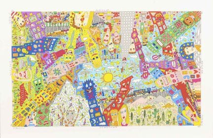 里齐，詹姆斯（1950—2011）  

里齐，詹姆斯：《上城、下城、东区、西区》 

彩色石版画。