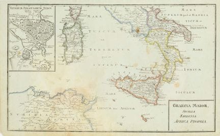 Mapa del Mediterráneo con Italia, Sicilia y Cerdeñ