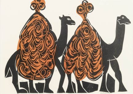 格里沙伯，HAP（1909—1981）  
 

 
两头驮着货物的骆驼 
 

 亚麻油版画。 右