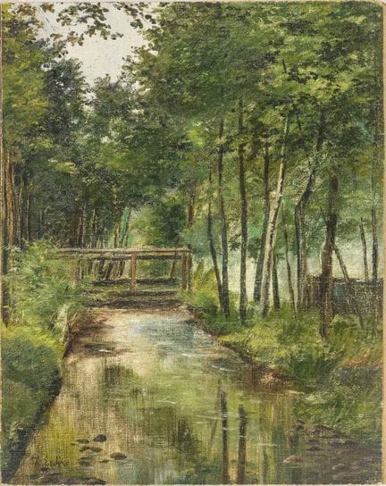 埃施克，H.  
 

 
溪流与桥 
 

 油画/画布/硬纸板。左下角有签名。 
 

 30.