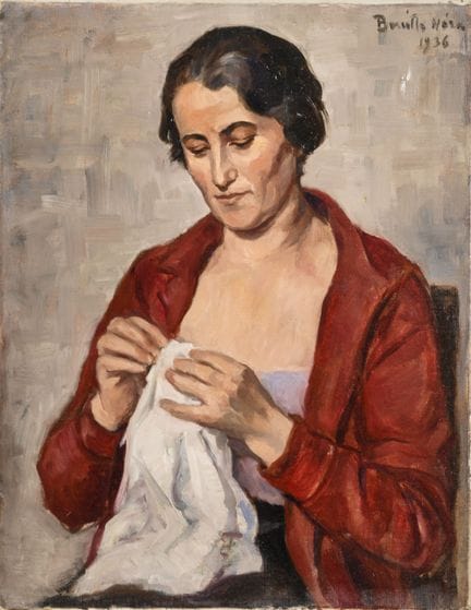 签名模糊：女子肖像 
 

 油画/画布。右上角签名模糊。1936年。 
 

 66 x 51.5