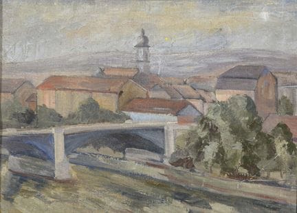 现代城市景观 
 

 油画/画板。未署名。20世纪。 
 

 41.5 x 55.5 厘米。
装