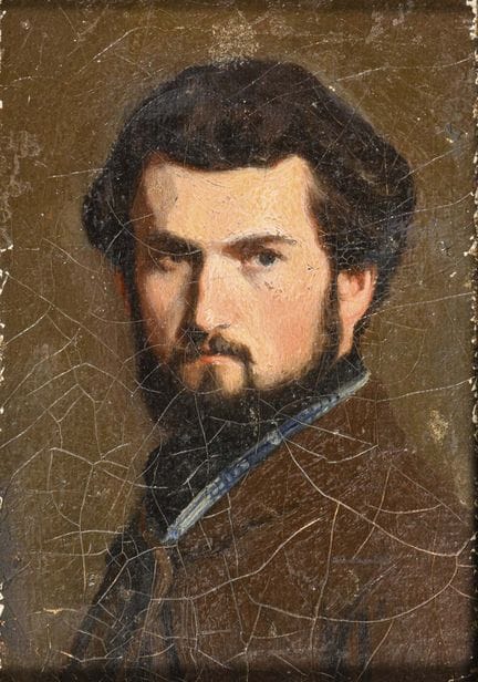 一位留着胡须的男子肖像 
 

 油画/画布/硬纸板。未署名。约1900年。 
 

 14 × 9
