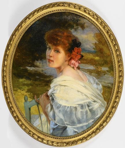 勒隆， 勒内（1871 - 1938）  
 

 
头戴花饰的红发少女 
 

 油画/画布。未署