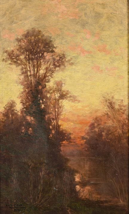 布洛特，E.  
 

 
印象派风景画 
 

 油画/木板。左下角签名。1927年。 
 

 