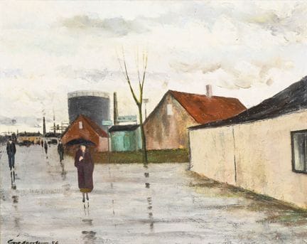 雅各布森，卡尔  
 

 
哥本哈根西德哈夫嫩的雨天 
 

 油画/画布。左下角签名，背面标有标