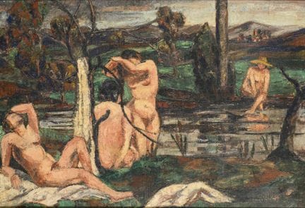 Anónimo: Bañistas a orillas del estanque 
 

 Óleo