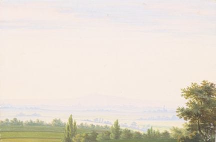 应属19世纪德累斯顿画派：小幅辽阔风景画 
 

 水粉画。未署名。19世纪末。 
 

 16 x