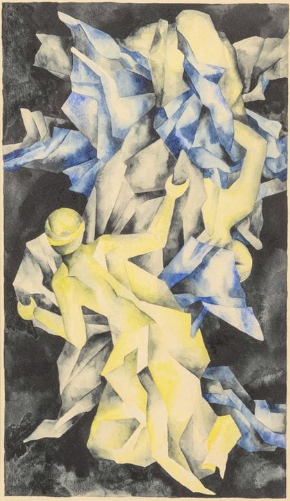 抽象人物构图 
 

 水彩画。未署名。20世纪 
 

 画框内画芯尺寸 48 x 28 厘米。

