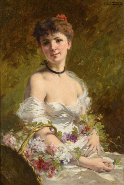 瓦尼耶，普罗斯珀·路易斯（1868 - 1953）  

手持花篮的年轻女子 

油画/画布。右上角