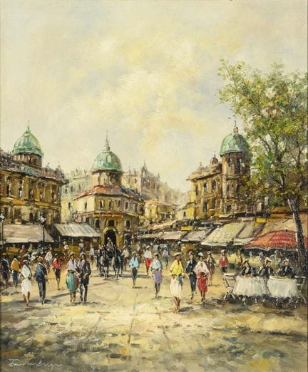 签名模糊：巴黎街景 
 

 油画/画布。左下角签名模糊。20世纪 
 

 50 x 60 厘米。