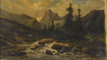 署名“H.v.P.”的艺术家：一幅小型晚期浪漫主义风景画 
 

 油画/画板。右下角有署名。19世
