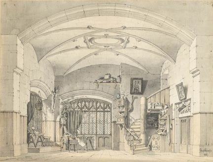 夸格利奥二世，安杰洛（1829年出生于慕尼黑——1890年逝于慕尼黑）  
 

 
中世纪室内景 