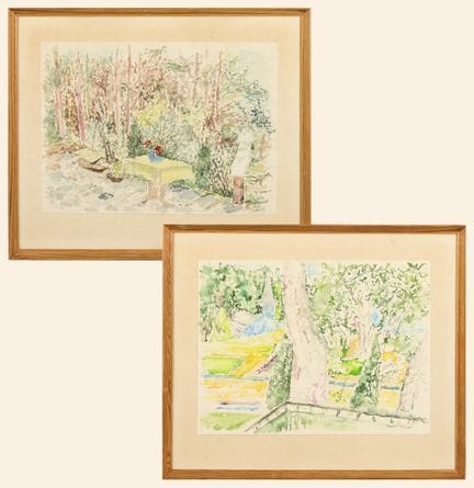 签名模糊：两幅水彩画 
 

 每幅水彩画右下角均有缩写字母，但签名模糊。（19）70 和（19）7