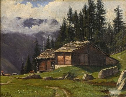 戈拉兹，H.  
 

 
山景与小屋 
 

 油画/画布/木板。左下角签名。20世纪初。 
 
