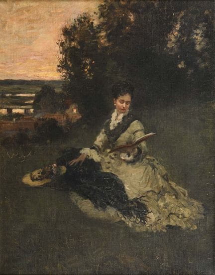 签名模糊：《阅读的女士》 
 

 油画/画布。右下角签名模糊。1909年。 
 

 41.5 x
