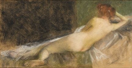 哈特曼，卡尔（1861年海尔布隆—1927年慕尼黑）  

《仰卧的裸女》 

粉彩画。右下角签名。