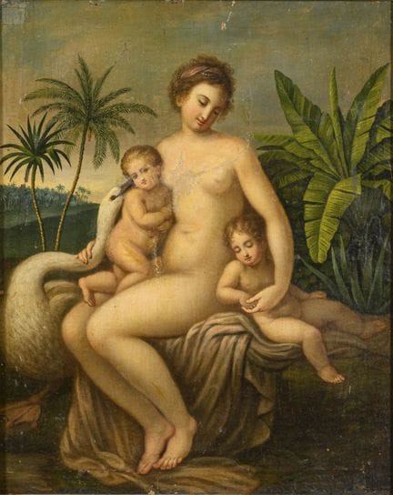 莱达与天鹅及其子女 
 

 油画/画布。未署名。19世纪。 
 

 62.5 × 51 厘米。 