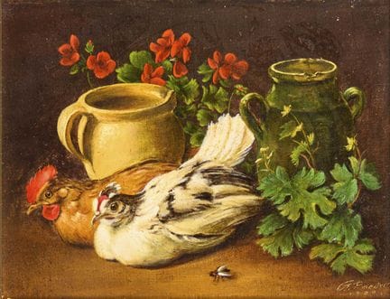 RAEDER, G.  
 

 
《带鸡的静物》 
 

 油画/硬质纤维板。右下角有签名。198