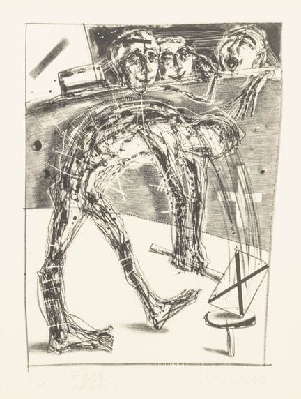 沃尔默，斯特芬（1955年出生于德累斯顿）  
 

 
《有人在工作》 
 

 石版画。画面下方