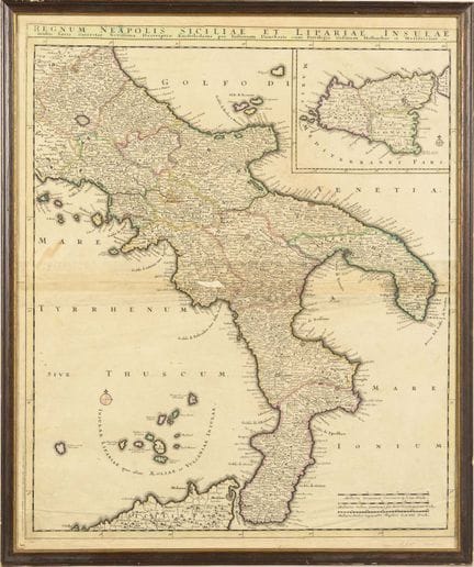 Mapa del sur de Italia 

Grabado en cobre con bord