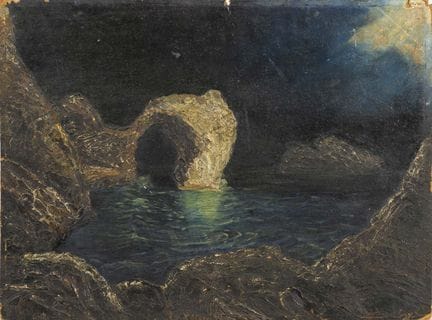 夜色中的嶙峋海岸 
 

 油画/画板。未署名，背面标注为“A. Normann”。 
 

 27