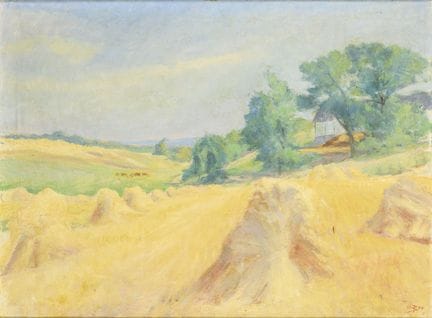 署名画家：夏日丰收田园风光 
 

 油画/画布。右下角署名。1944年。 
 

 60 x 81