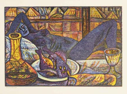 费凯特，埃斯特班（1924—2009）  
 

 
《躺卧的裸体静物》 
 

 多色木刻版画。右