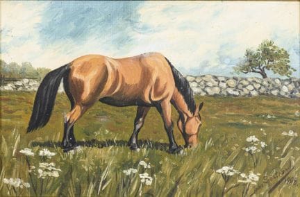约翰·舍斯特兰德（SJÖSTRAND, John）（1875 - 1948） 

吃草的马 

油画