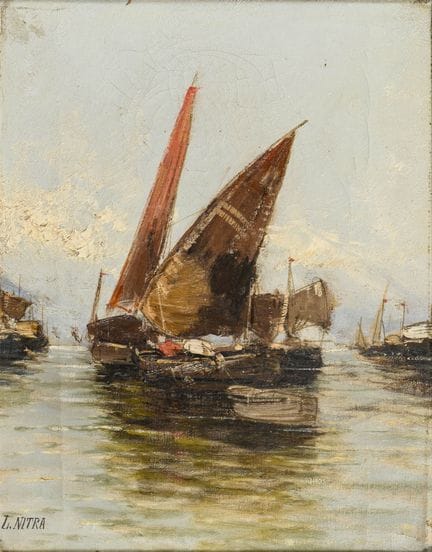 NITRA,  L.  
 

 
地中海渔船 
 

 油画/画布。左下角有签名。约1900年。 