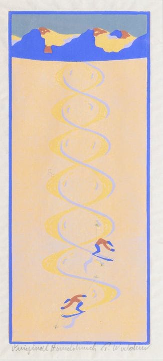 瓦尔德纳，彼得（1948年出生）  

高山滑雪 

多色亚麻油画版画，手工印刷。右下角有铅笔签名，