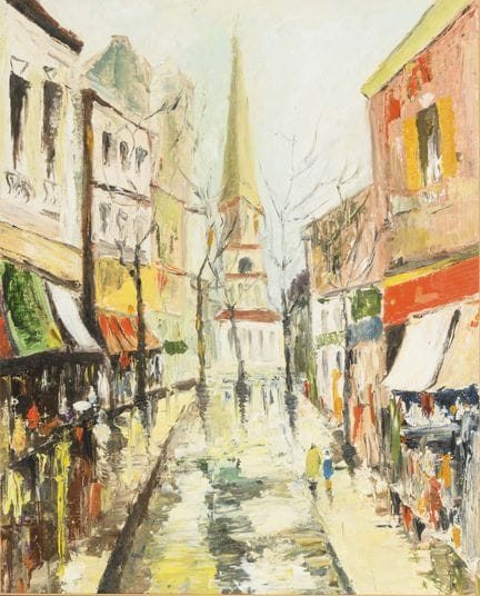 现代城市景观 
 

 油画/画板。未署名。20世纪。 
 

 画框内画尺寸：48.5 × 39 