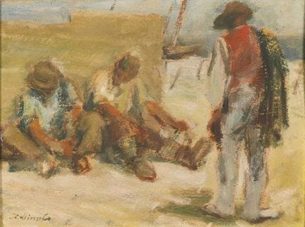 米尔施，卡尔（1894—1969 莱比锡）  
 

 
休息中的码头工人 
 

 油画/画板。 