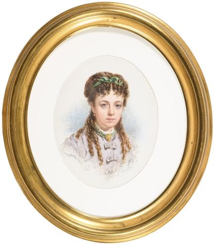 迈尔斯，亚瑟  
 

 
一位年轻女子的肖像 
 

 油画/画板。画面底部中央有签名，画板背面贴