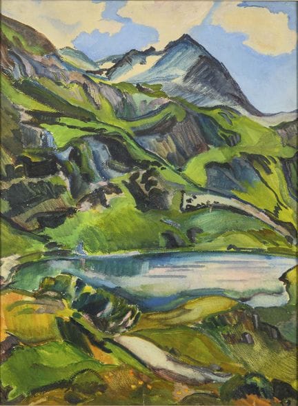 表现主义：山景 
 

蛋彩画/纸本。右下角有“M”字母签名。（19）32。 
 

 75 x 5