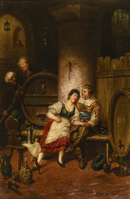 BÖHLER,  E.  
 

 
酒窖一景 
 

 油画/木板。右下角签名。1900年。 
 