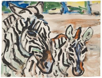 Fritz Winkler "Zebrastute mit Fohlen". Wohl um 196