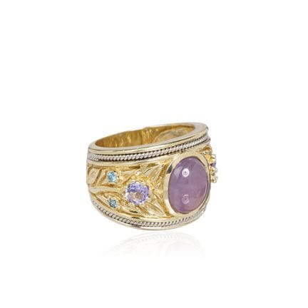 Bandring mit floralem Motiv und zentralem Chalzedo