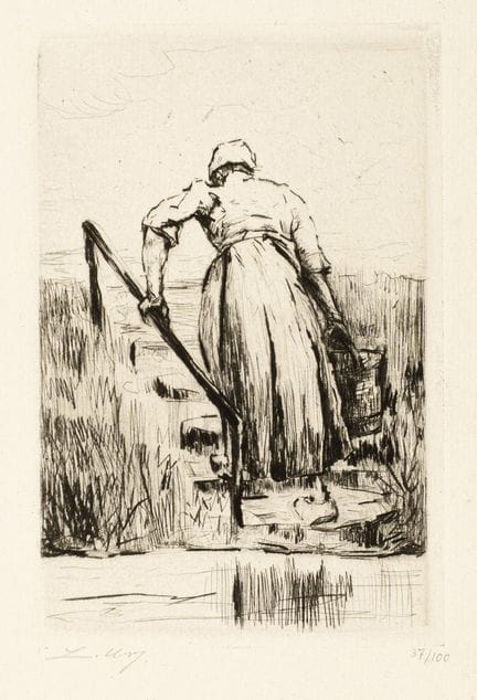 Lesser Ury "Wäscherin am Fluss". Um 1920.
Lesser U