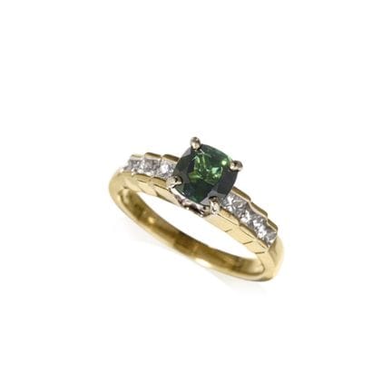 Zarter Diamant-Goldring mit tiefgrünem Turmalin-So