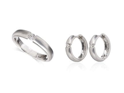 Set aus Weißgold-Spannring und Ohrringen mit Brill