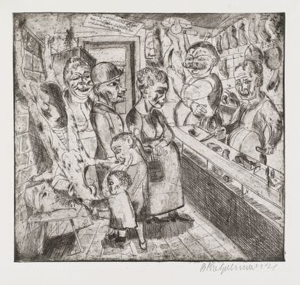 Bernhard Kretzschmar "Im Fleischerladen". 1920.
Be