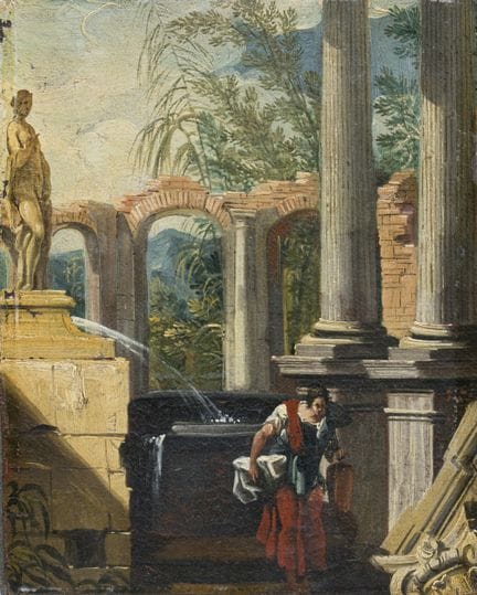 Marco Ricci, Ruines antiques avec une lavandière. 
