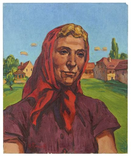 Erich Fraaß "Bäuerin mit rotem Kopftuch". 1962.
Er