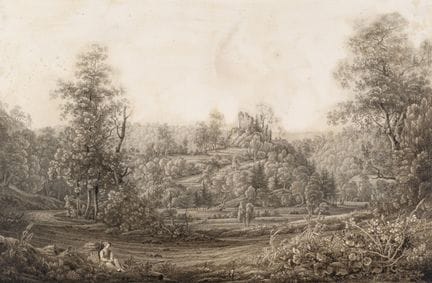 Adrian Zingg, Landschaft mit Burgruine. Wohl Mitte