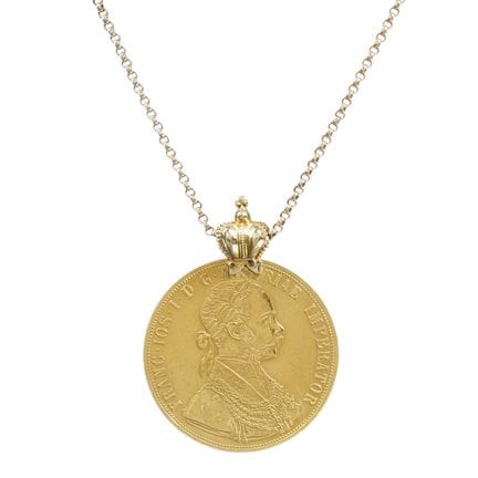 Anhänger mit Goldmünze Franz Joseph I. 4 Dukaten. 