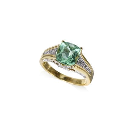 Gelbgoldring mit blass-türkisem Turmalin-Carré (ca