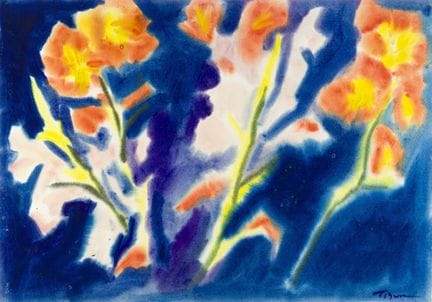 Heinz Tetzner "Gladiolen (orange)". Wohl 1990er Ja